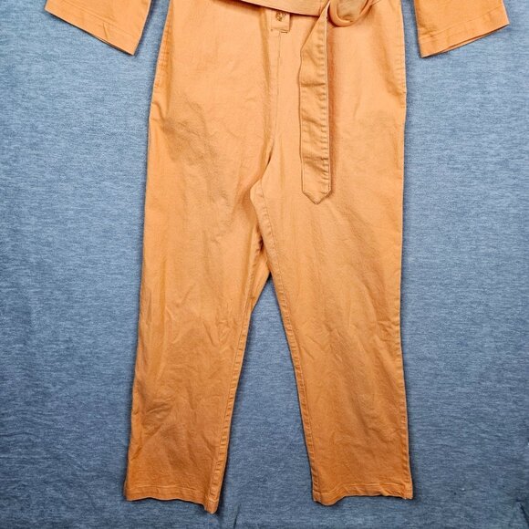 House Of Sunny Orange Belted Button Up Jumpsuit With Collar 3/4 Sleeves Size 4 - Picture 7 of 13